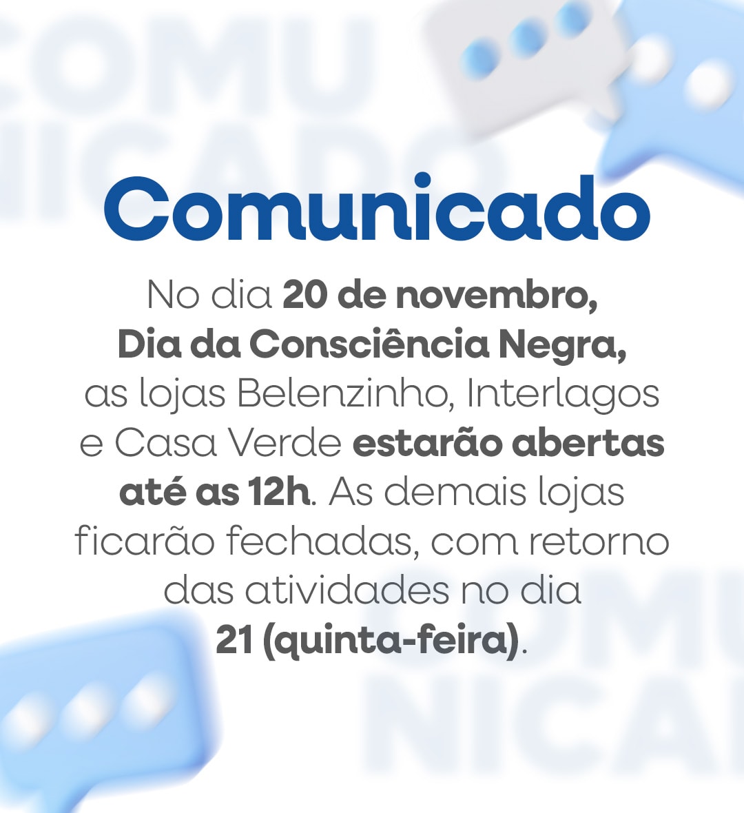 Funcionamento Feriado Consciência Negra