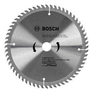 Disco de Serra Circular Eco para Madeira ø184 mm x Furo 20mm - 60 Dentes Bosch