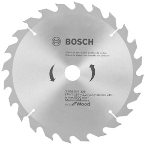 Disco de Serra Circular para Madeira ø184 mm x Furo 20mm - 24 Dentes Bosch