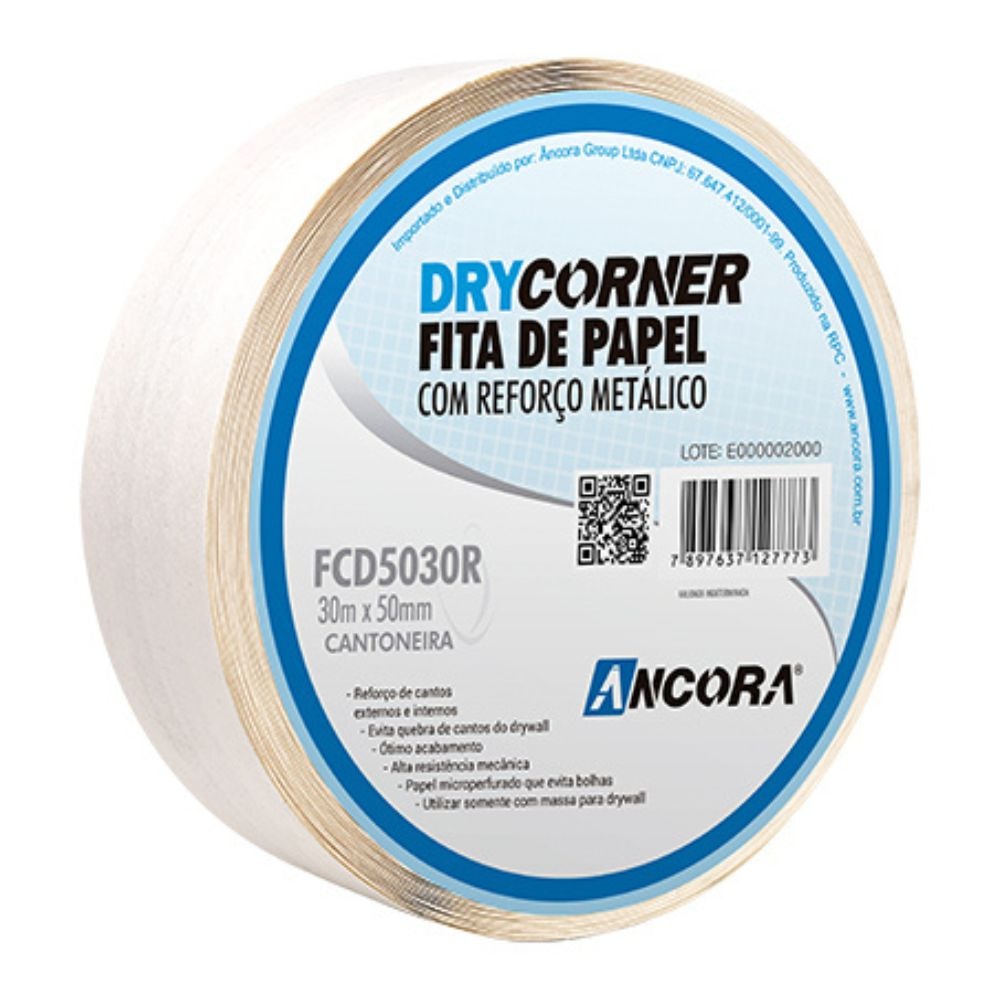 Fita para canto Metálica para Drywall 30m Ancora