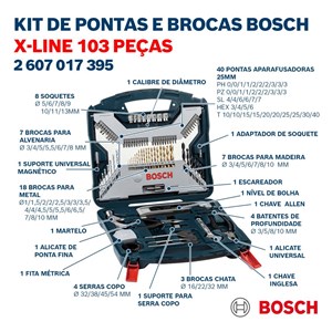 Jogo de Pontas e Brocas Bosch em Titânio X-Line 103 pçs