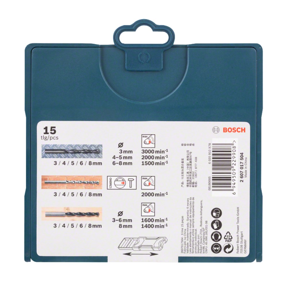 Kit de Brocas para Concreto, Metal e Madeira Mini X-Line 3,0-8,0mm com 15 UN