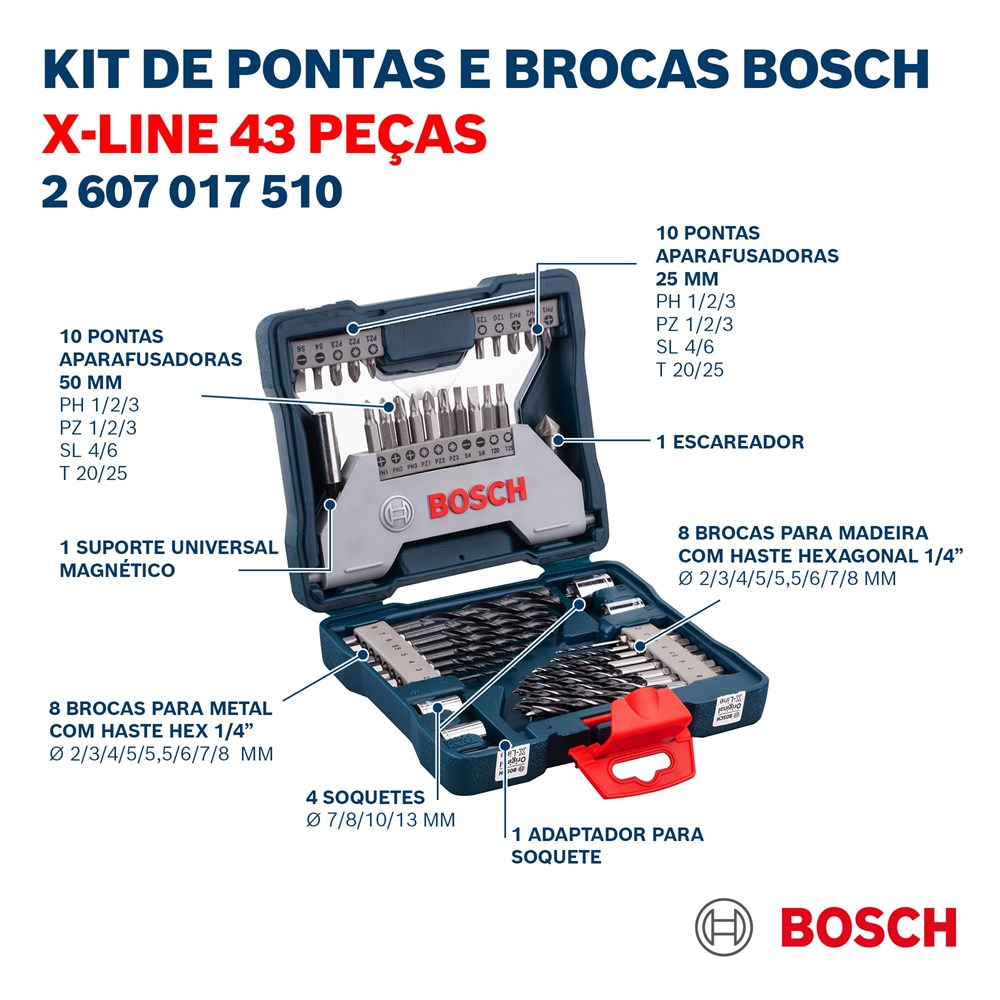 Kit de Pontas e Brocas Bosch X-Line 43 peças - Artesana
