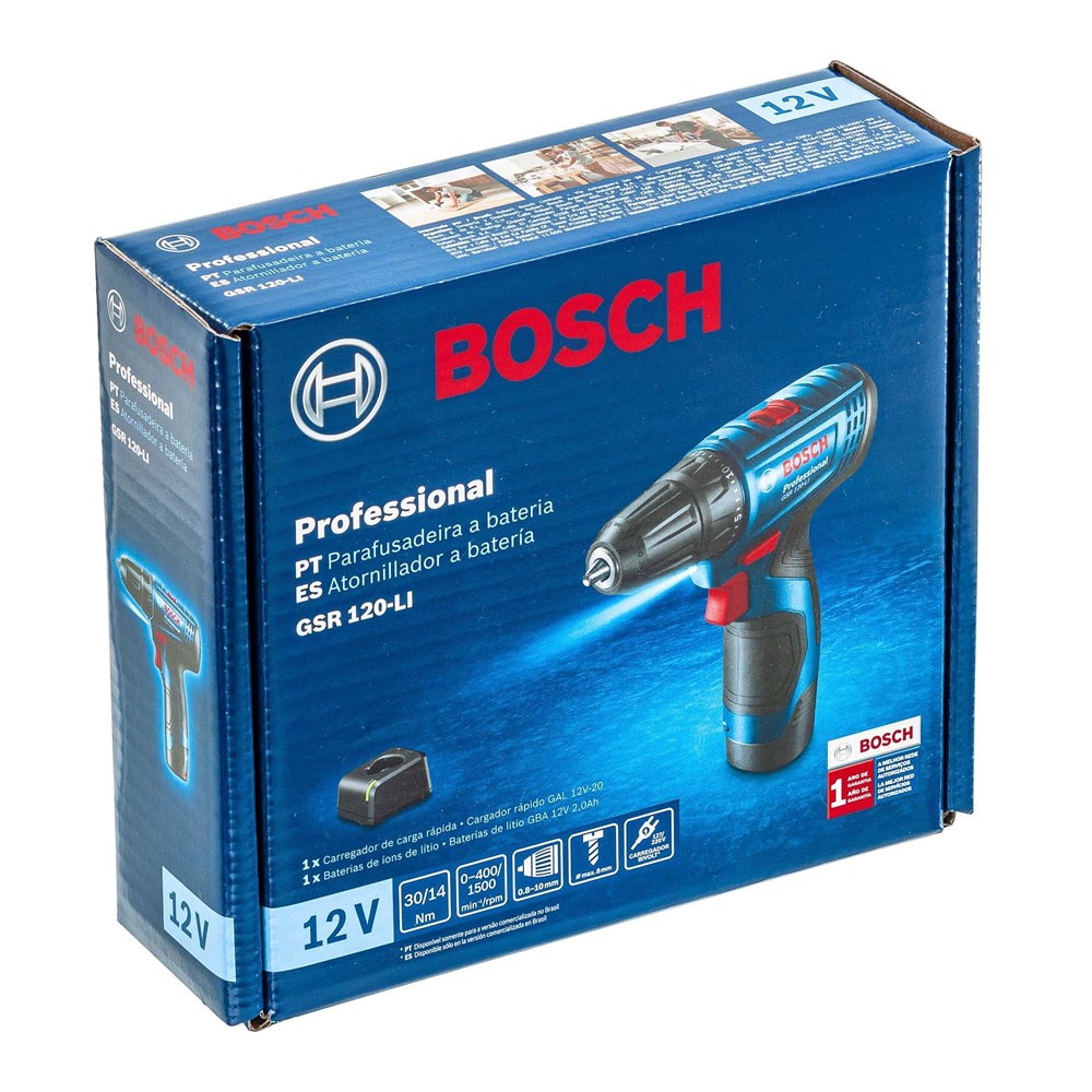 Parafusadeira Furadeira Bosch GSR 120-LI 12V 1 Bateria